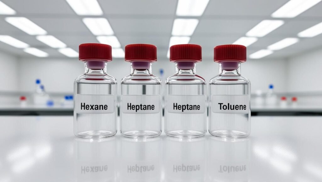 Hexane, Heptane, Toluene High-purity solvents used in adhesives, coatings, and chemical extraction. Widely used in pharmaceuticals, agrochemicals, and printing.