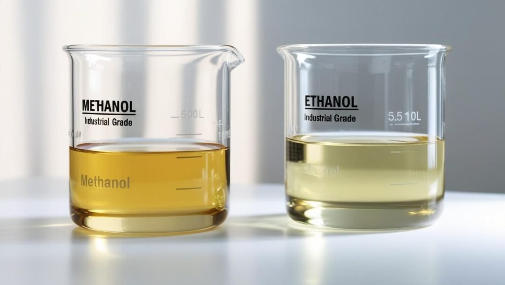 Methanol & Ethanol (Industrial Grades) Alcohol-based solvents used in fuel blending, adhesives, antifreeze, and chemical synthesis. Known for high volatility and water miscibility.